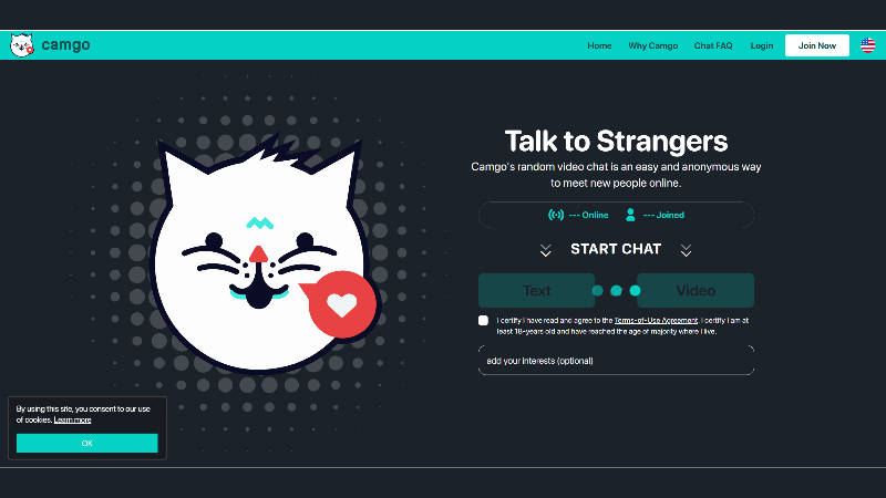 CamGo offers instant, anonymous text and video chats with an easy-to-use interface.