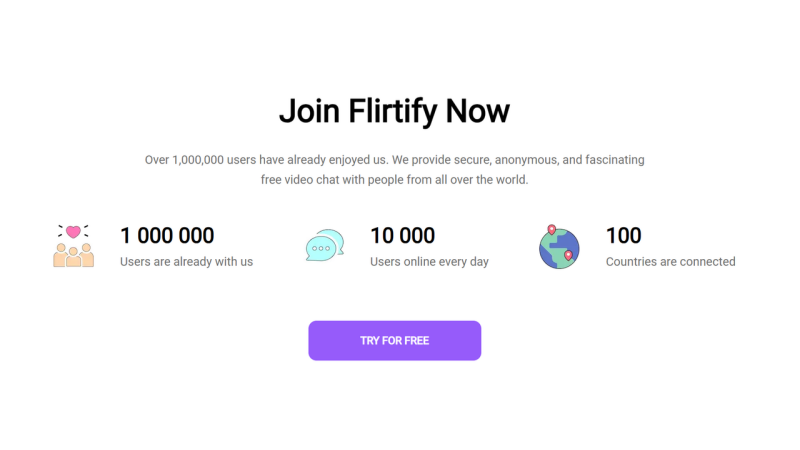 Flirtify offers simple one-on-one video chats used by people worldwide.